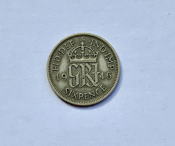 .500 silver Great Britain 1946 sixpence coin with manufacturing flaw